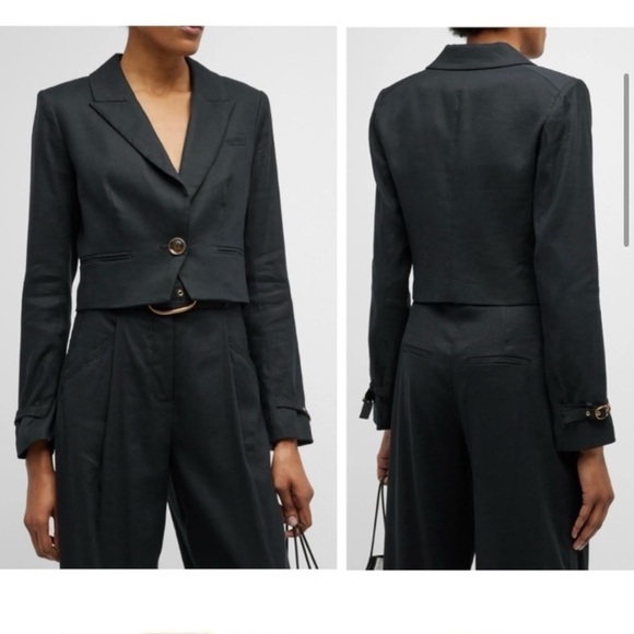 Veronica Beard “Girard” cropped one button linen tailored jacket in black. 6 - Picture 4 of 13
